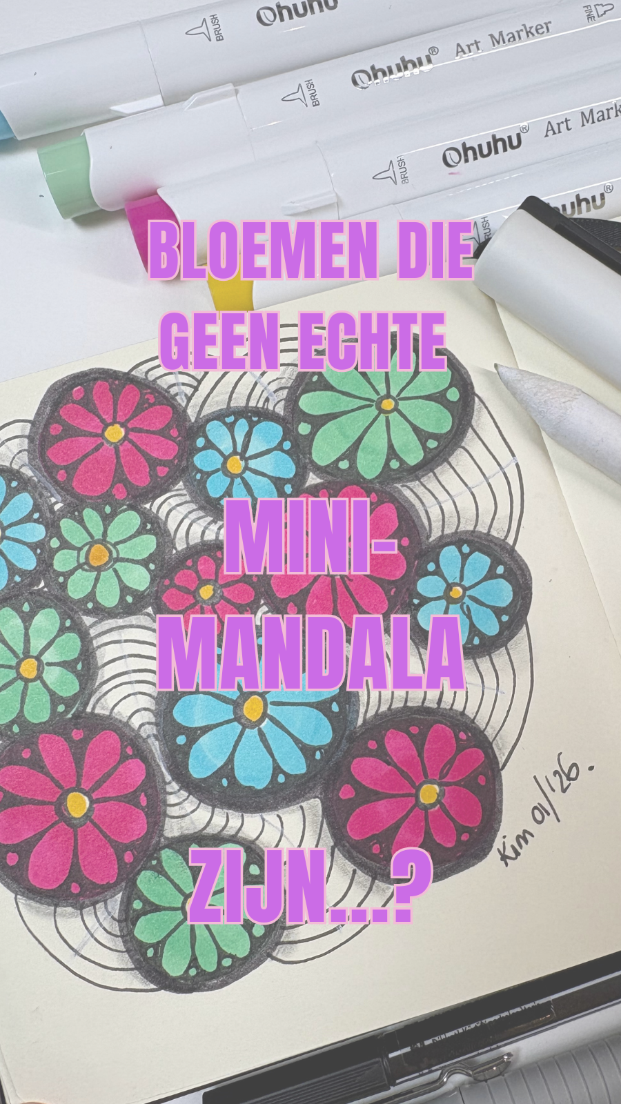 Stap voor stap een mini-mandala tekenen met Ohuhu markers en fineliner.