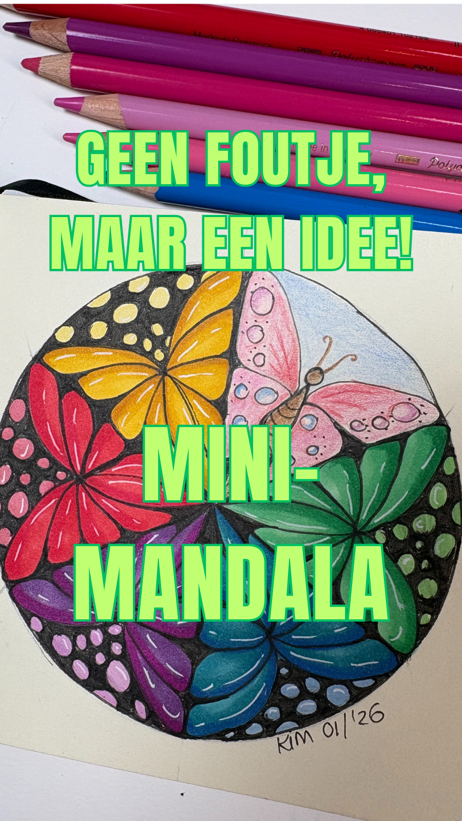 Een vlinder mandala tekenen met kleurpotlood.