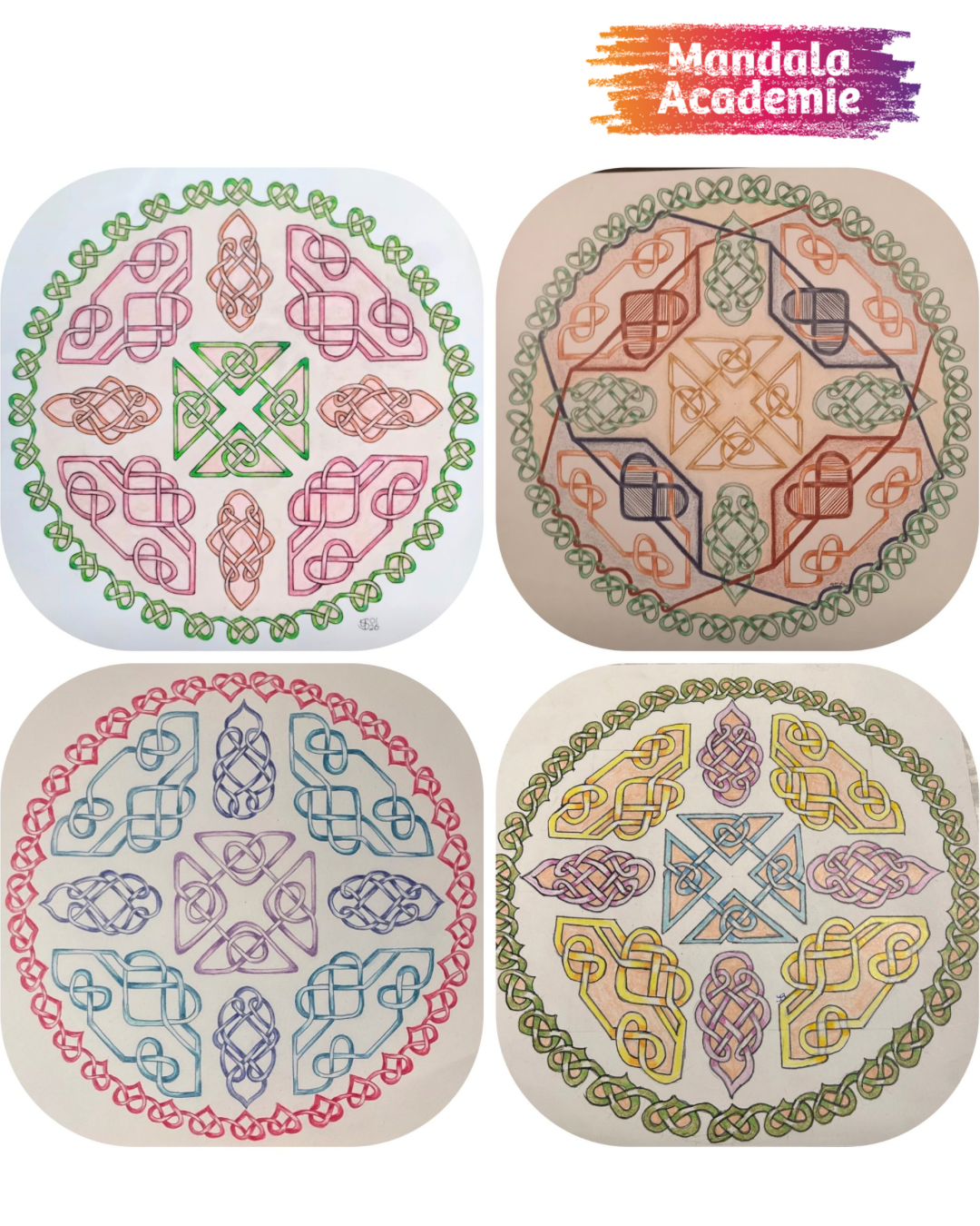 Decembermandala Een kolam gebruiken om een gevlochten mandala te tekenen.