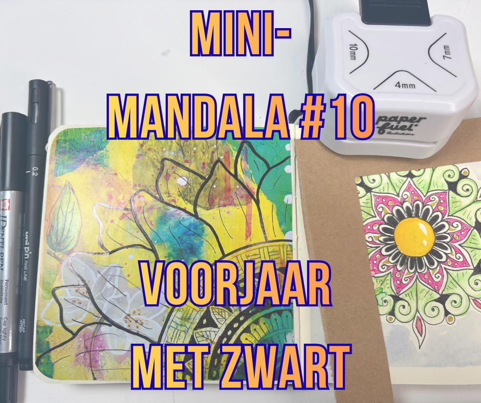 Mini-mandala op een tijdschrift met alleen zwart het voorjaar tekenen.