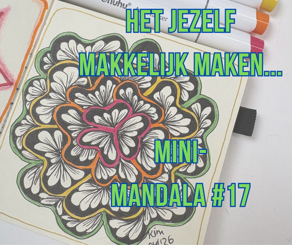 Leer hoe je een Mini-Mandala tekent in je schetsboek. Ontdek de kracht van 'minder doen' met slechts 4 kleuren en een zwarte fineliner. Perfect voor een ontspannen moment!