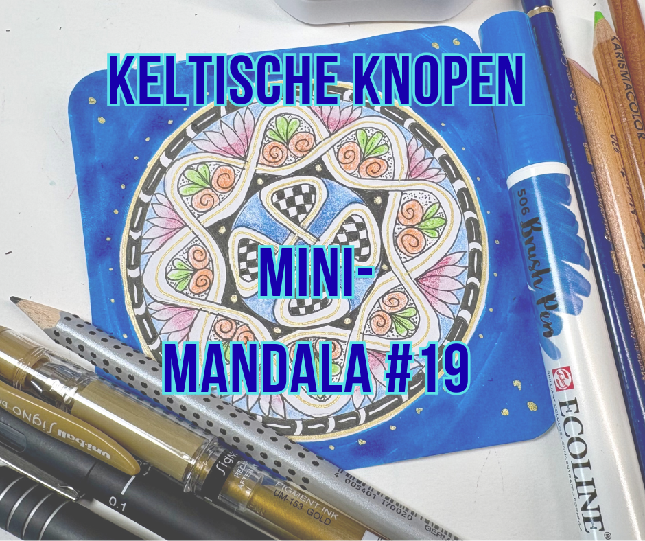 Werktekening voor het tekenen van Keltische knopen in een mandala met een achtverdeling en hulpcirkels voor beginners van de Mandala Academie.