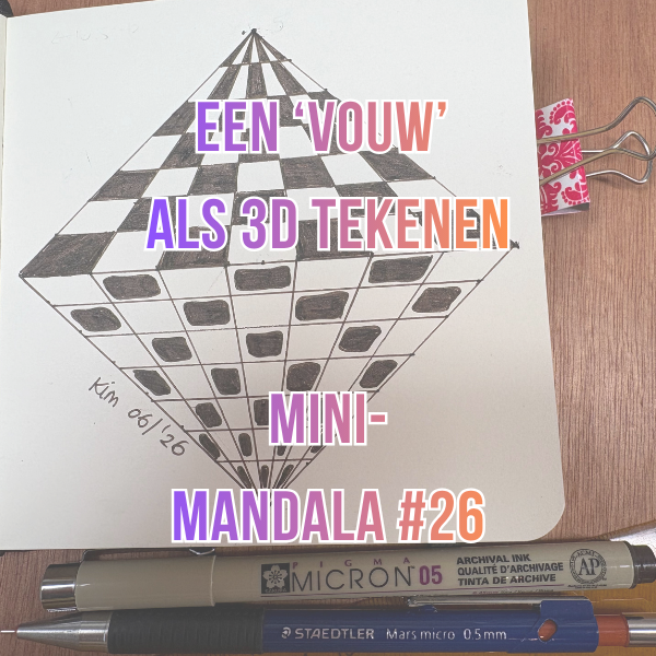 MiniMandala 26 2026 community Een handgetekend 3D-vouweffect met rechte lijnen voor je mandala.
